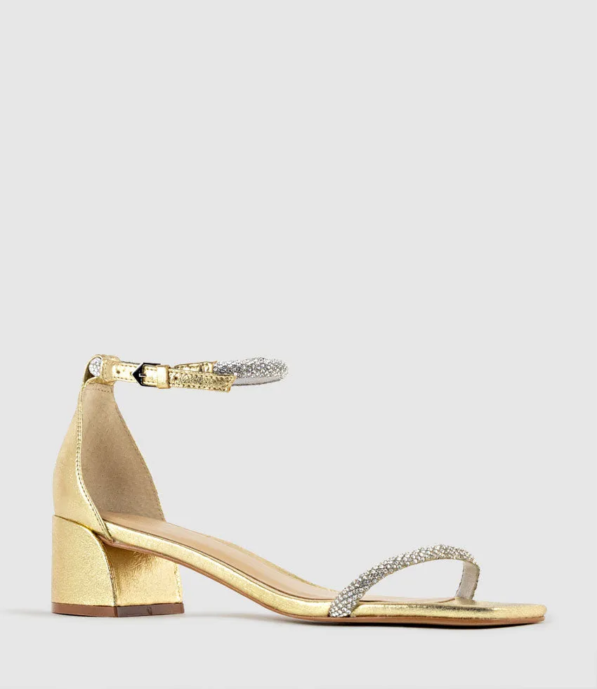 STELLAR50 Crystal Strappy Sandal in Gold