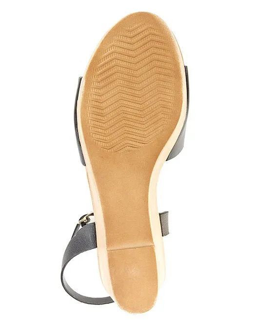 Steve Madden Welsh Black Leather Ankle Strap Open Toe Platform Wedge Sandals