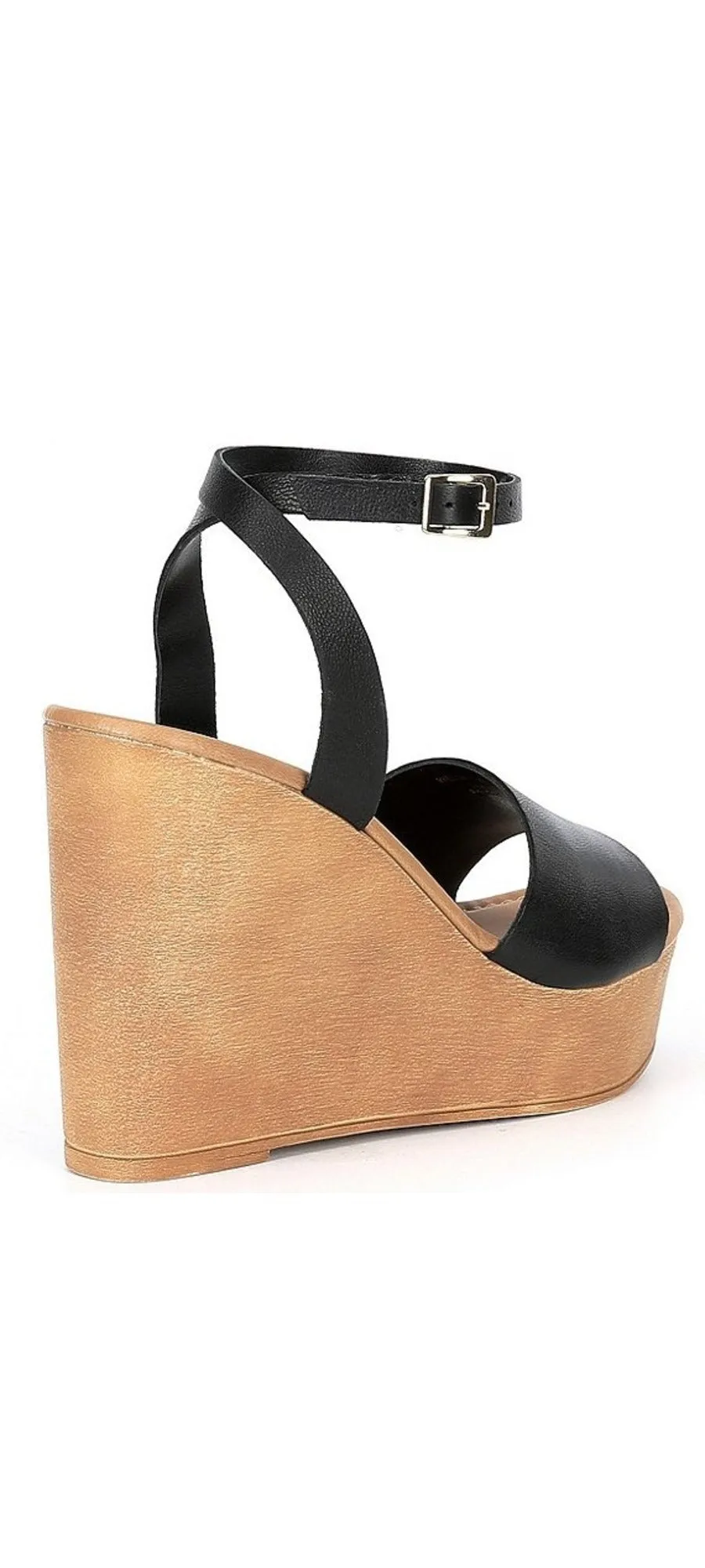 Steve Madden Welsh Black Leather Ankle Strap Open Toe Platform Wedge Sandals