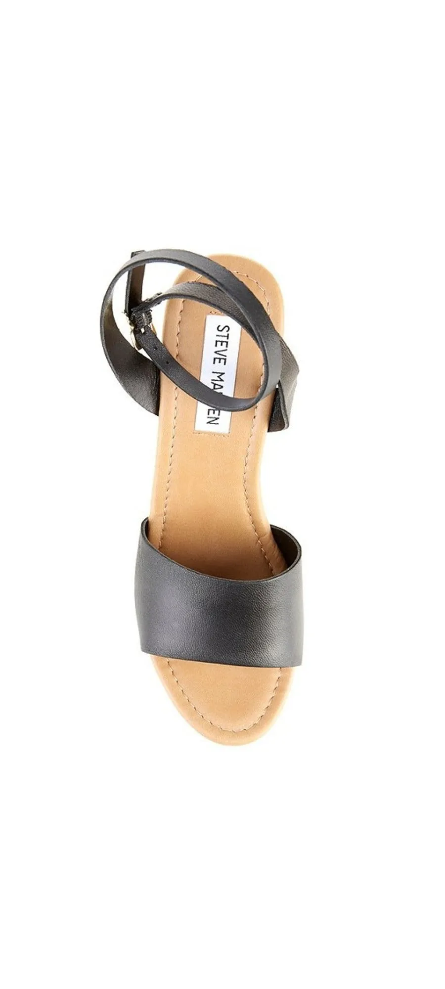 Steve Madden Welsh Black Leather Ankle Strap Open Toe Platform Wedge Sandals