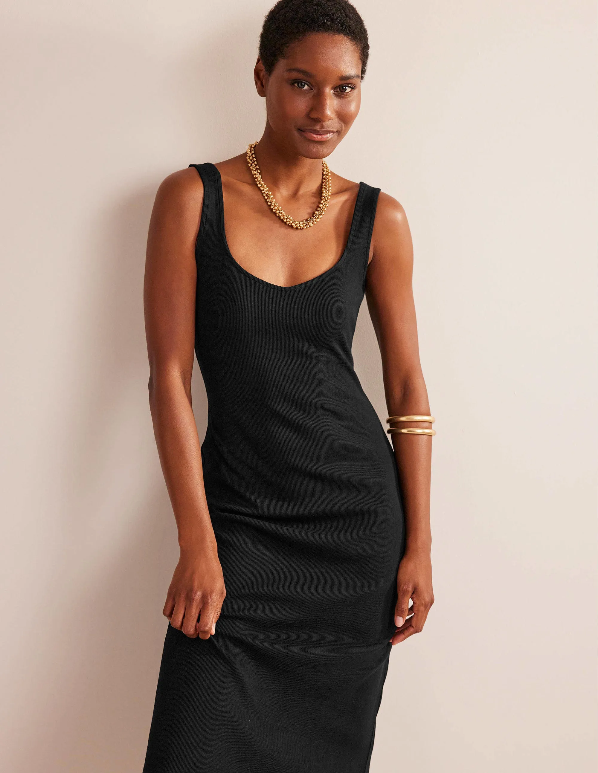 Strappy Rib Jersey Maxi Dress-Black