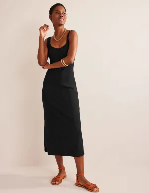 Strappy Rib Jersey Maxi Dress-Black