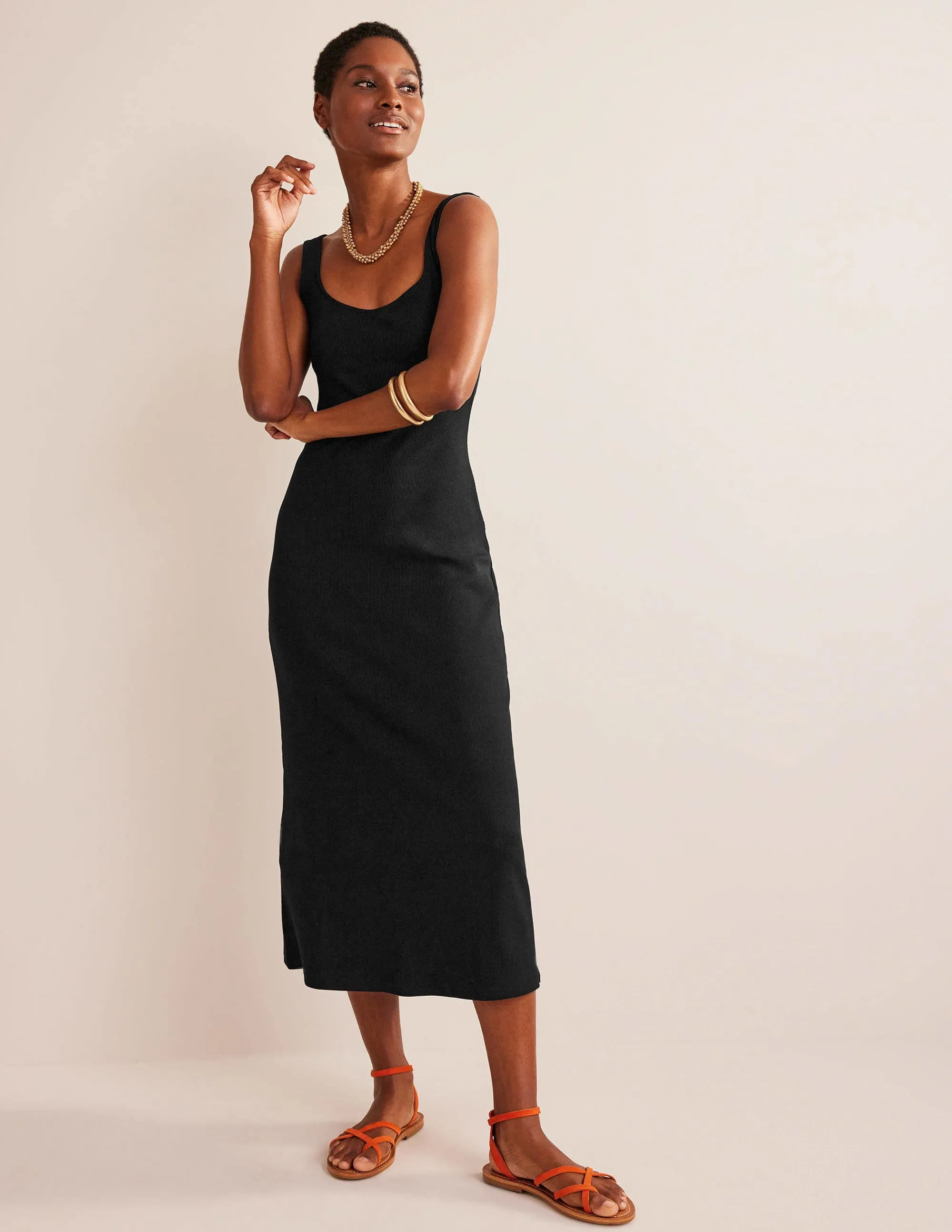 Strappy Rib Jersey Maxi Dress-Black