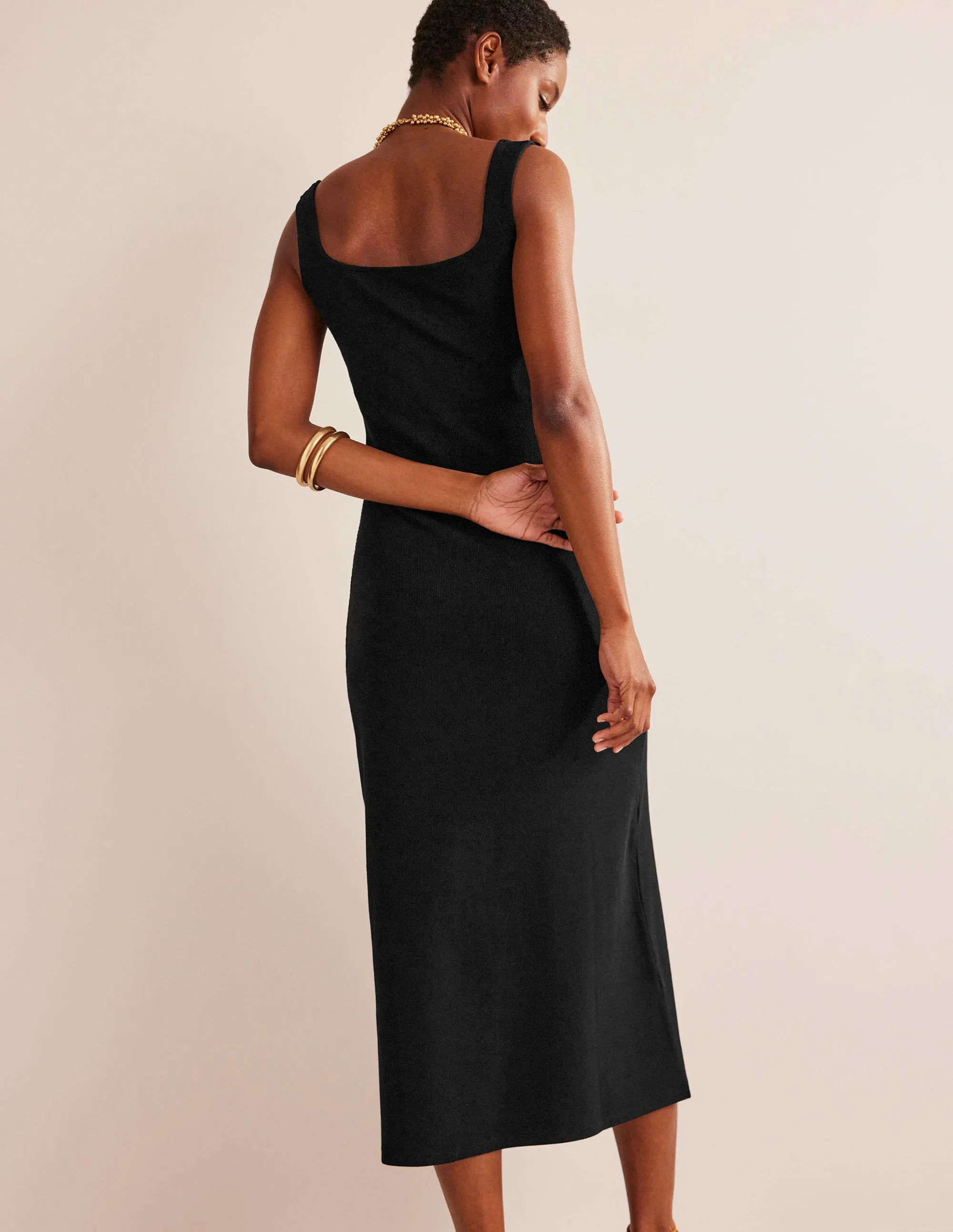 Strappy Rib Jersey Maxi Dress-Black