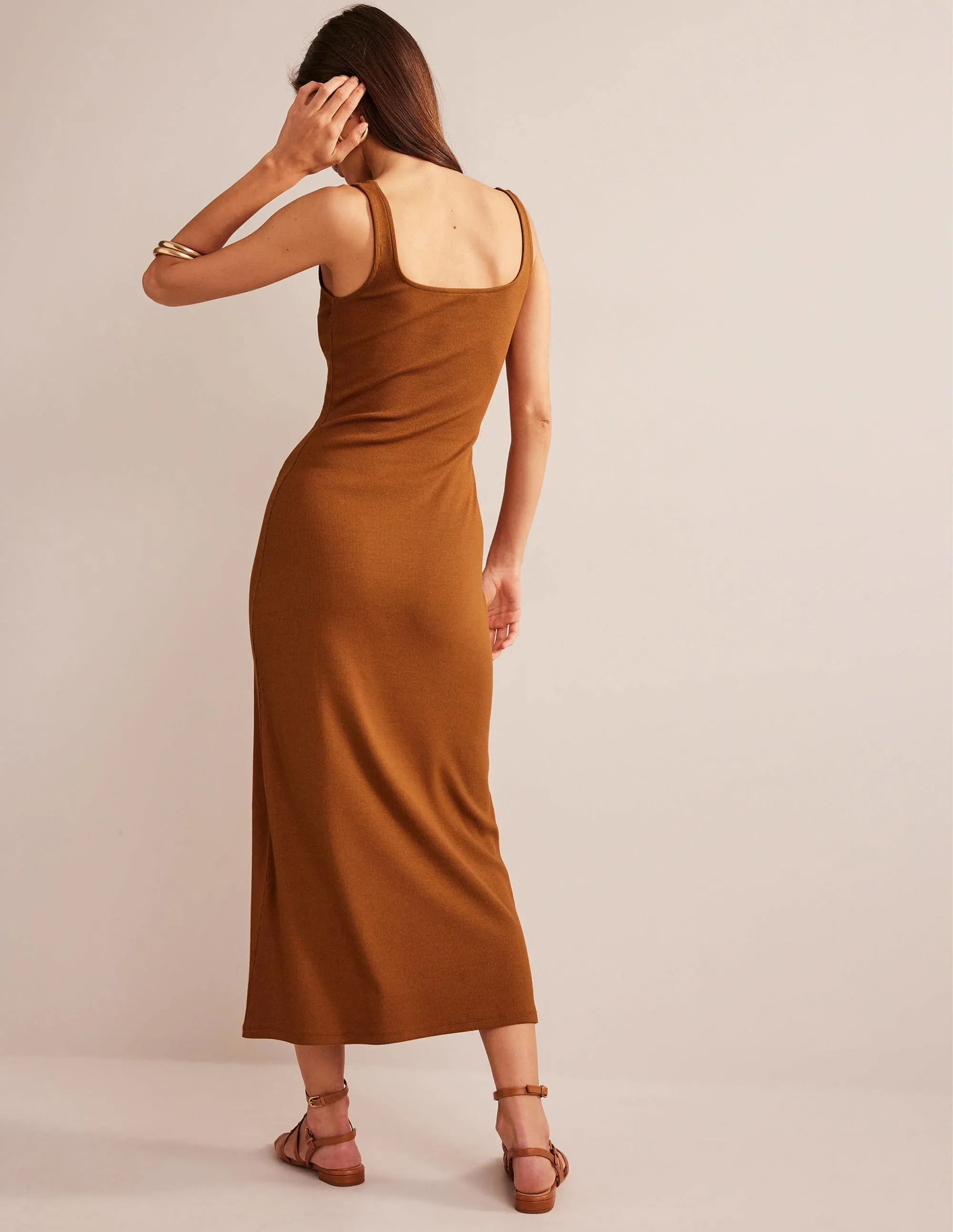 Strappy Rib Jersey Maxi Dress-Pumpkin