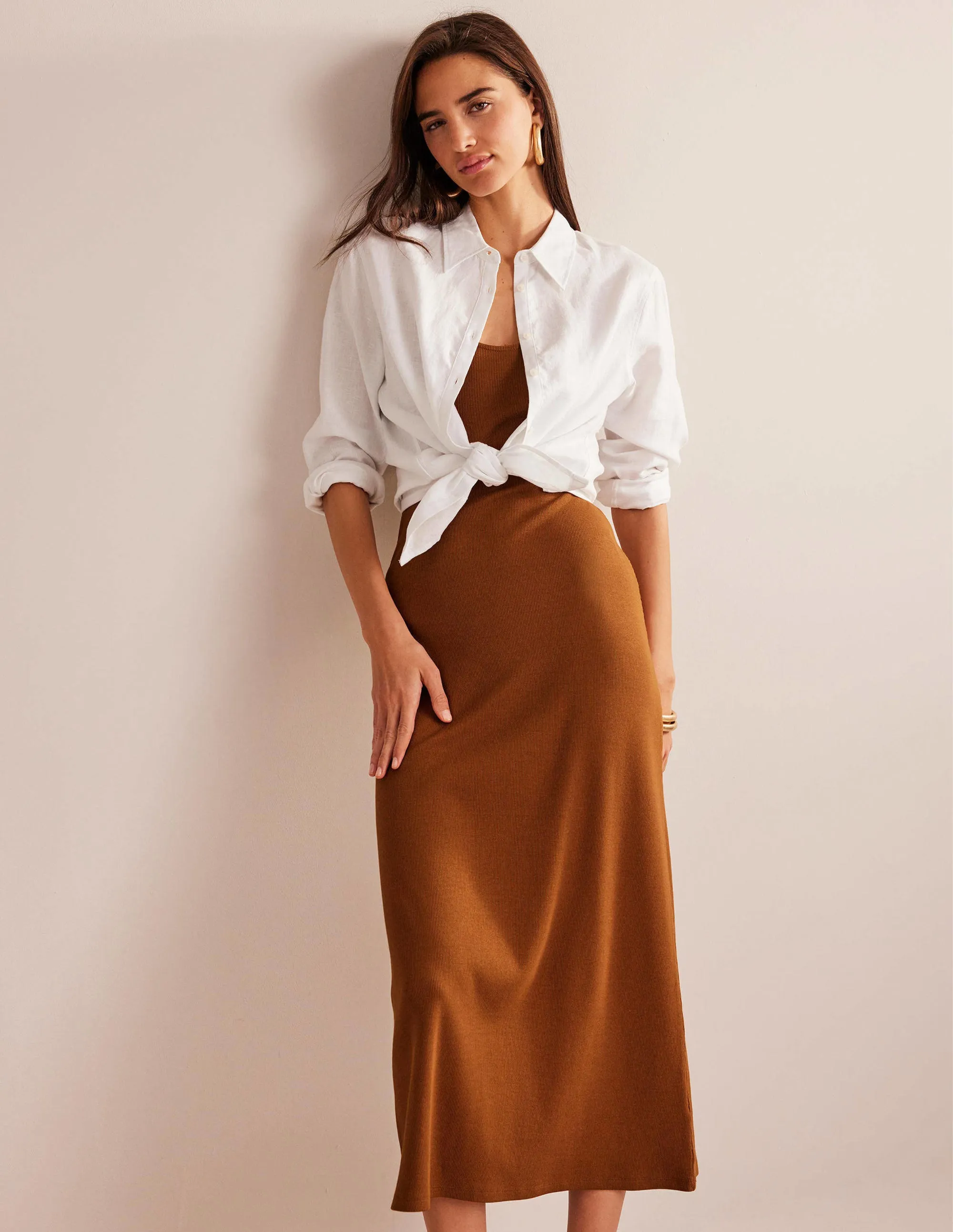 Strappy Rib Jersey Maxi Dress-Pumpkin