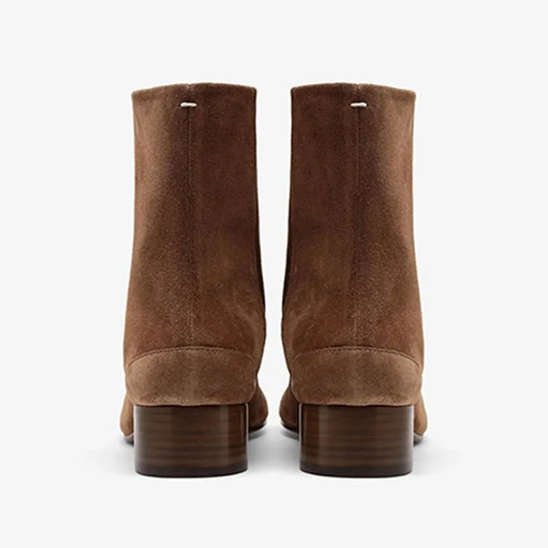 Suede Tabi Split-Toe Boots Cylindrical Heel
