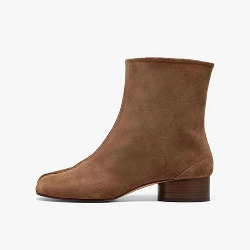 Suede Tabi Split-Toe Boots Cylindrical Heel
