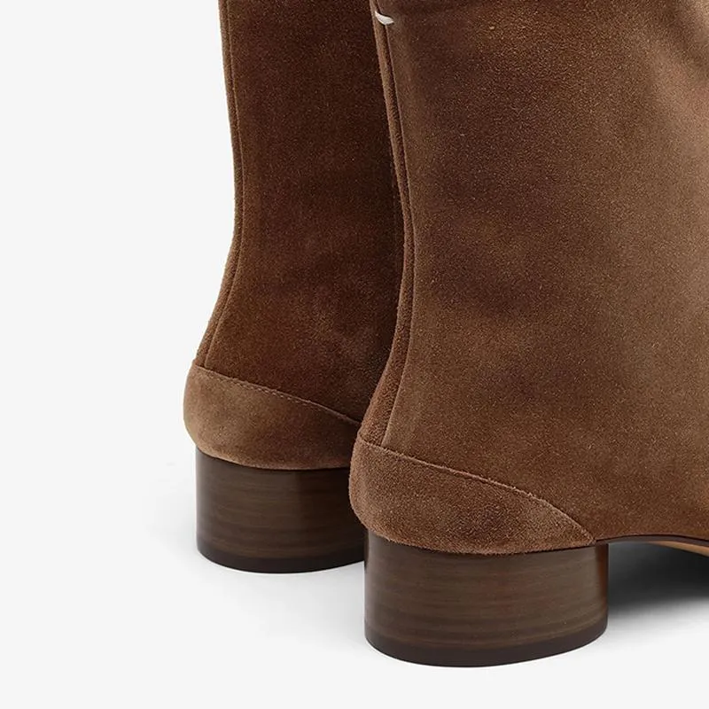 Suede Tabi Split-Toe Boots Cylindrical Heel