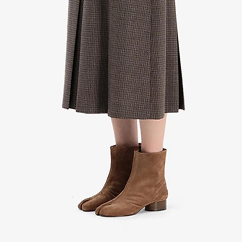 Suede Tabi Split-Toe Boots Cylindrical Heel