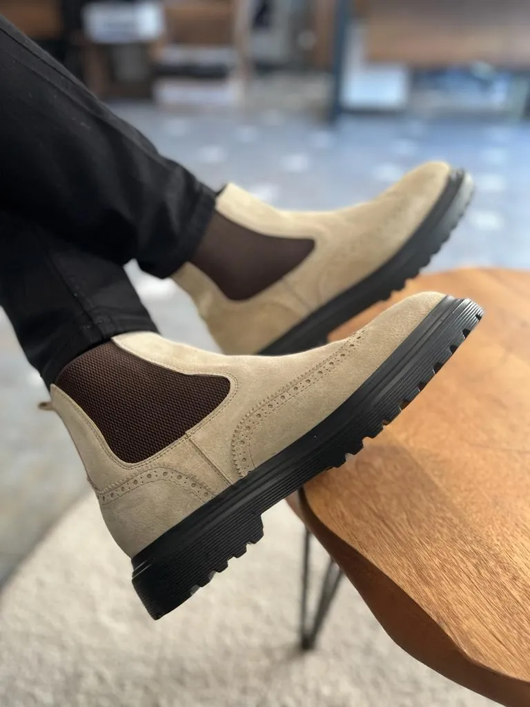 Trent Eva Sole Suede Leather Beige Chelsea Boots