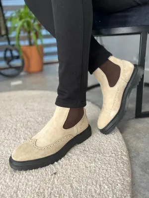 Trent Eva Sole Suede Leather Beige Chelsea Boots