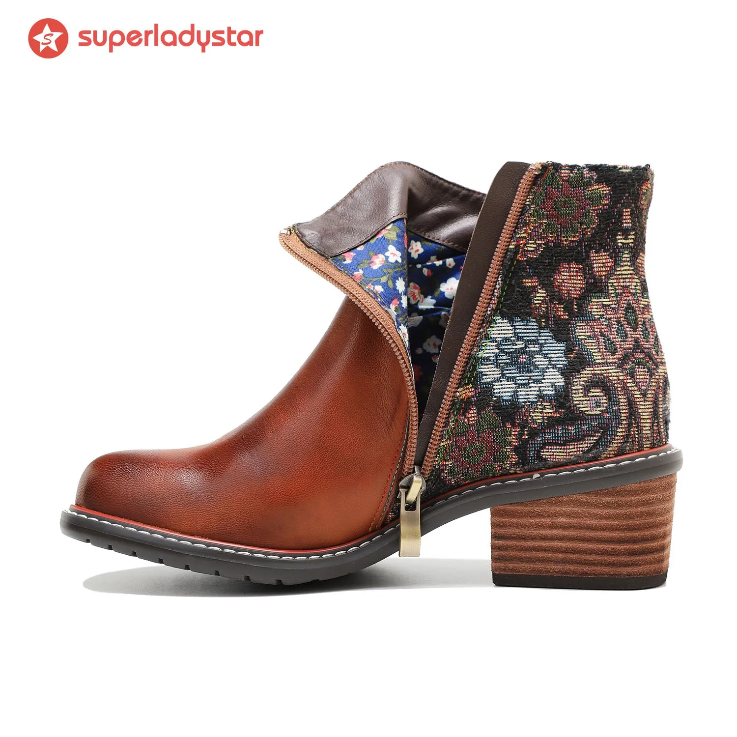 Vintage Handmade Leather Floral Ankle Boots