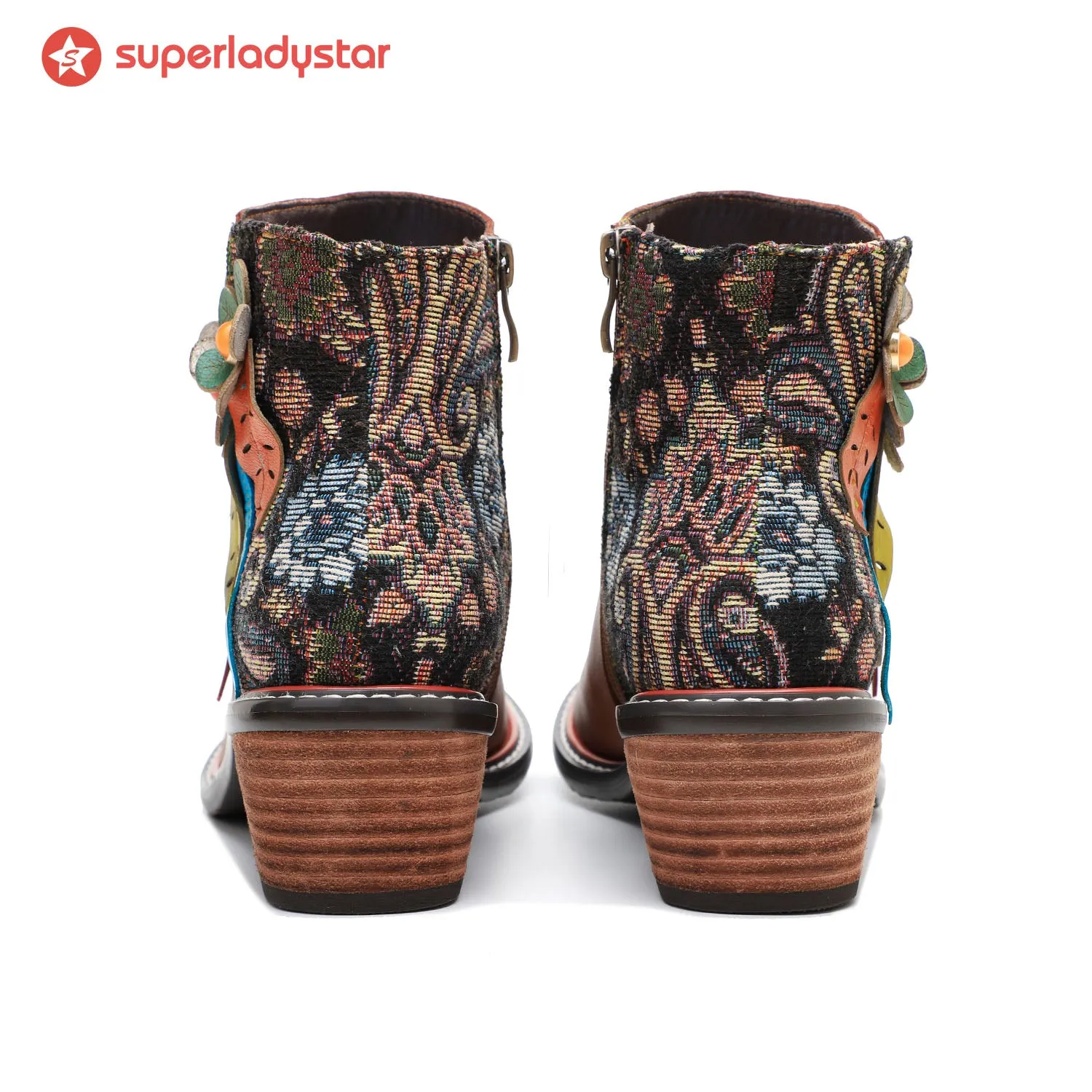 Vintage Handmade Leather Floral Ankle Boots