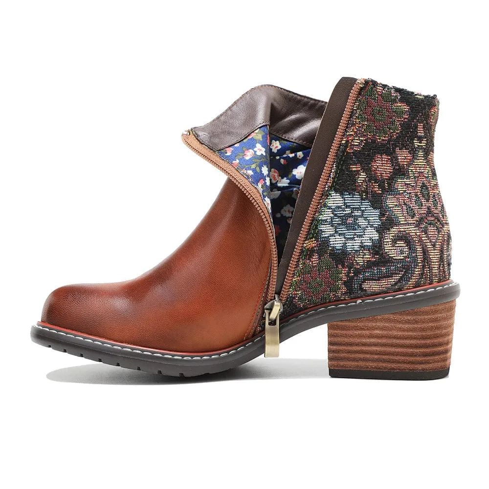 Vintage Handmade Leather Floral Ankle Boots