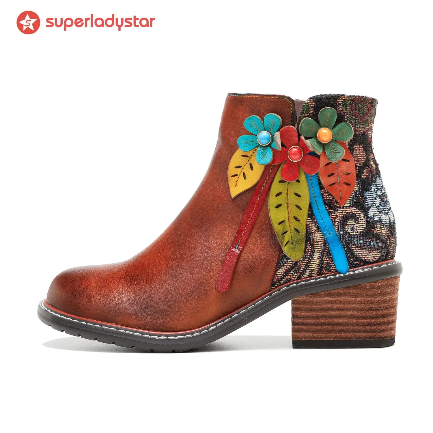 Vintage Handmade Leather Floral Ankle Boots