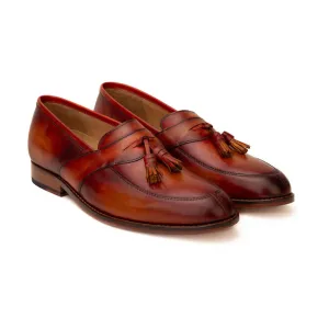 Washed Patina Split Toe Apron Tassel Loafer