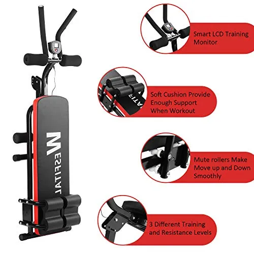 Wesfital AB Workout equipment Sit Up Bench Abdominal Trainer Full Body Strength training Home Gym Fitness Machine for Thighs, Glutes, Sit-ups With 3 difficulty Levels And Digital Display