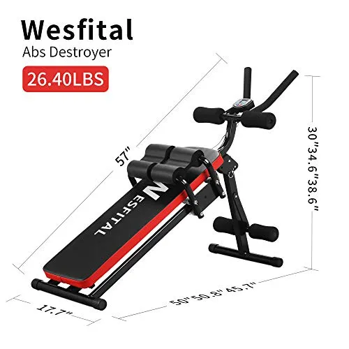 Wesfital AB Workout equipment Sit Up Bench Abdominal Trainer Full Body Strength training Home Gym Fitness Machine for Thighs, Glutes, Sit-ups With 3 difficulty Levels And Digital Display