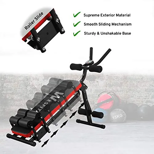 Wesfital AB Workout equipment Sit Up Bench Abdominal Trainer Full Body Strength training Home Gym Fitness Machine for Thighs, Glutes, Sit-ups With 3 difficulty Levels And Digital Display
