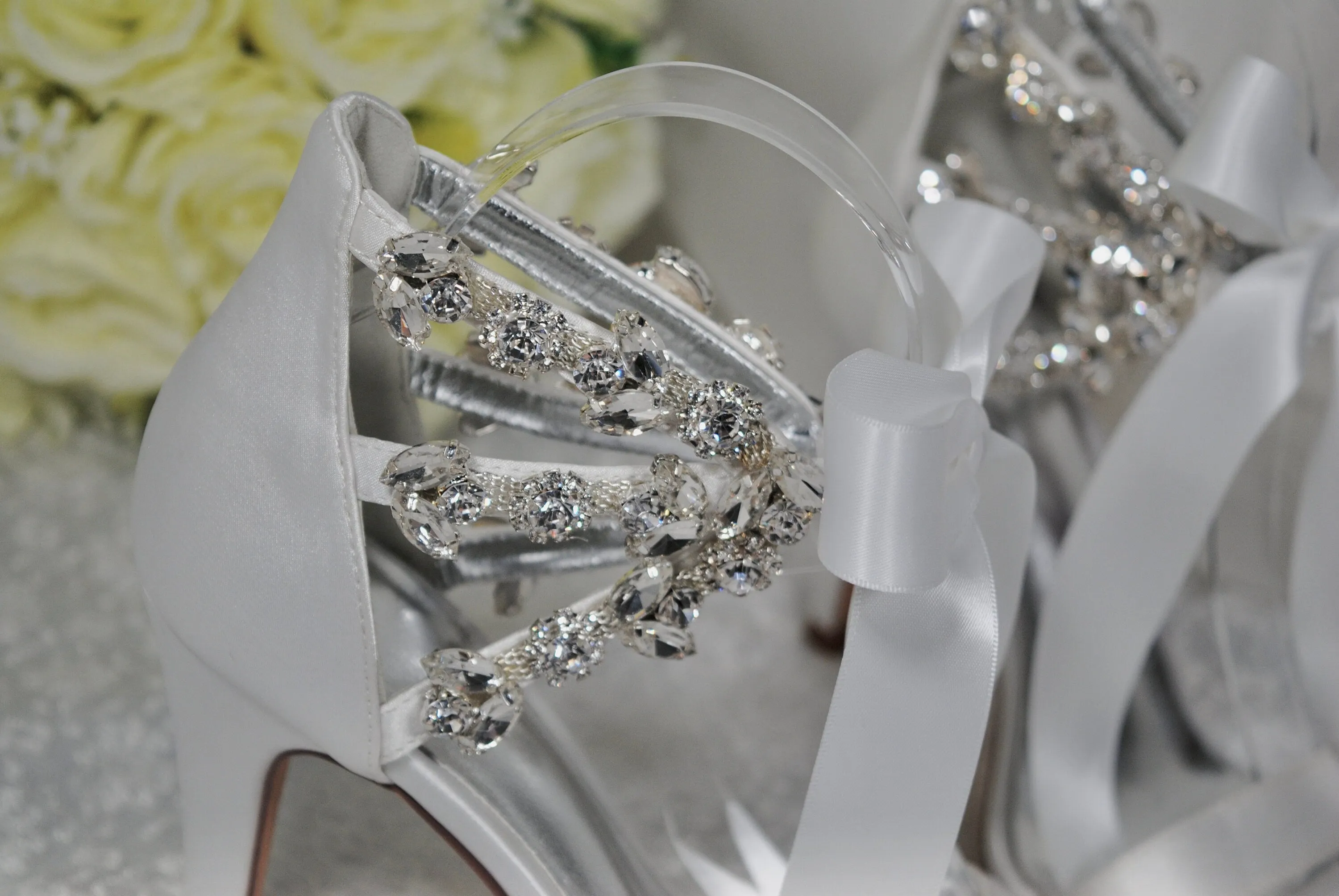White Bridal Sandals with Crystal Straps - Size UK5/US7.5