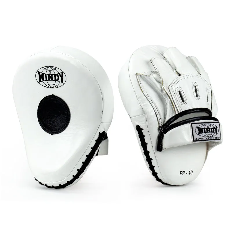 WINDY STANDARD PP10 MUAY THAI BOXING MMA FOCUS MITTS PADS WHITE