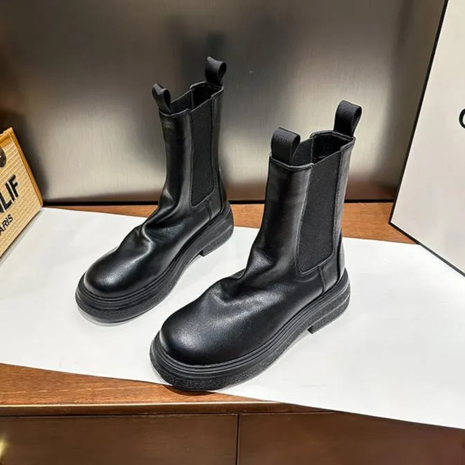 Women's Platform Chelsea Boots Elastic Distressed Chunky Boots