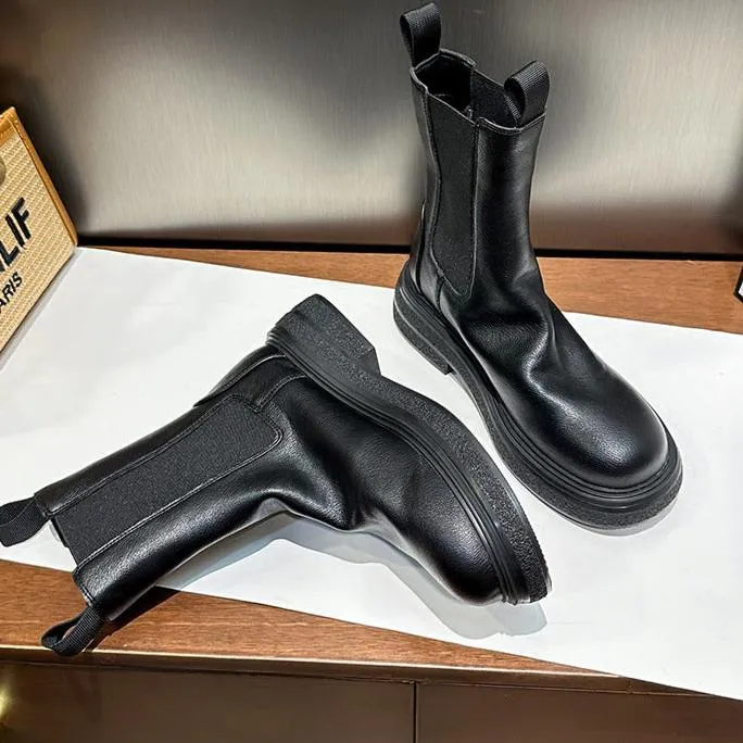 Women's Platform Chelsea Boots Elastic Distressed Chunky Boots
