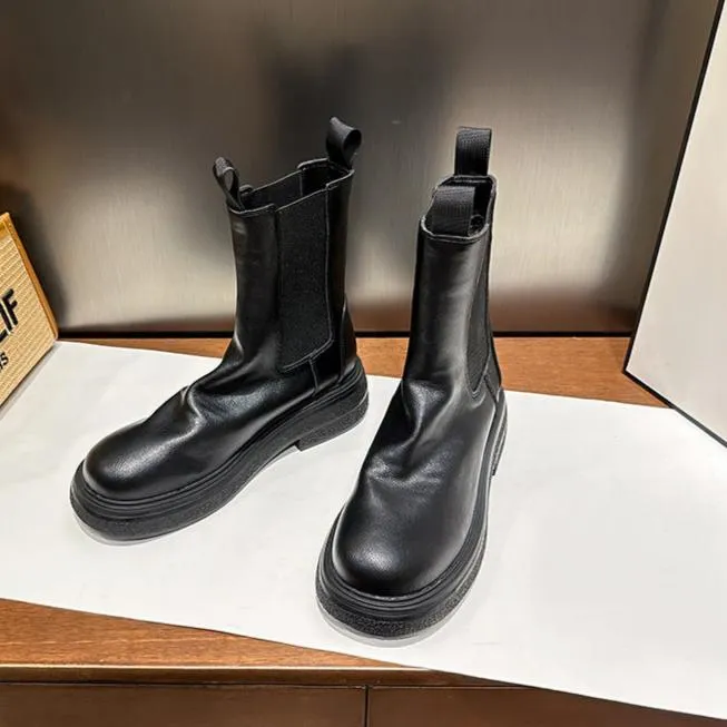 Women's Platform Chelsea Boots Elastic Distressed Chunky Boots