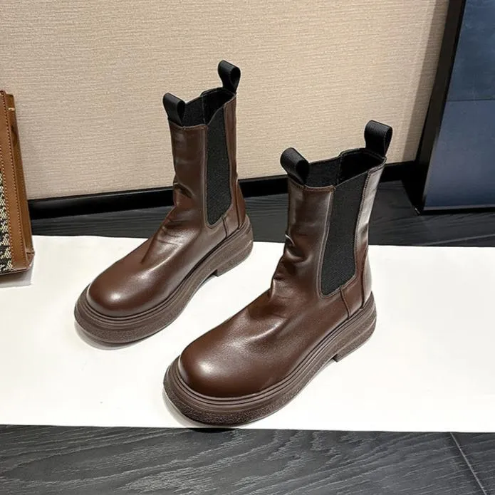 Women's Platform Chelsea Boots Elastic Distressed Chunky Boots