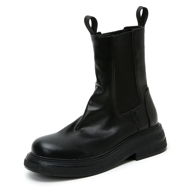 Women's Platform Chelsea Boots Elastic Distressed Chunky Boots