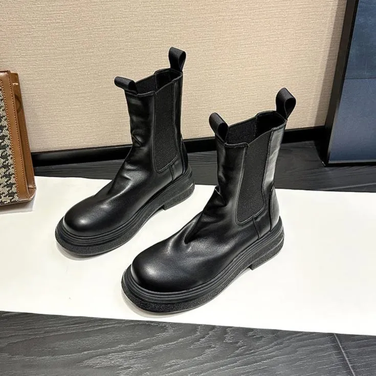 Women's Platform Chelsea Boots Elastic Distressed Chunky Boots