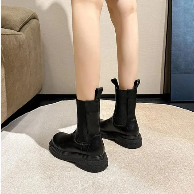 Women's Platform Chelsea Boots Elastic Distressed Chunky Boots