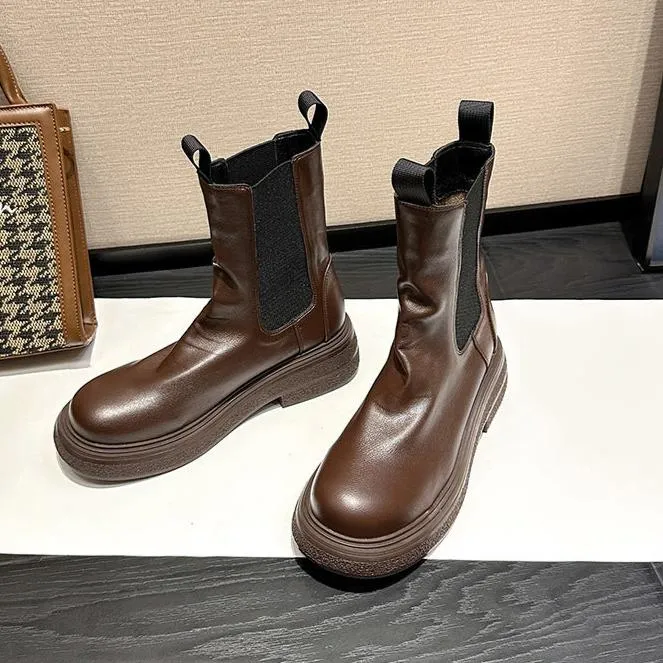 Women's Platform Chelsea Boots Elastic Distressed Chunky Boots