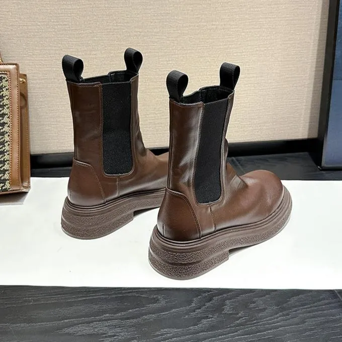 Women's Platform Chelsea Boots Elastic Distressed Chunky Boots