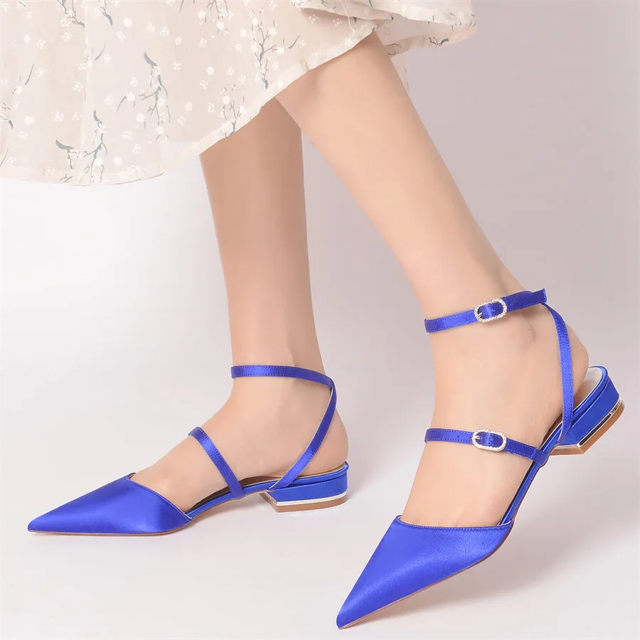 Women's Wedding Shoes Pointed Toe Buckle Low Heel Minimalist Bridal Shoes