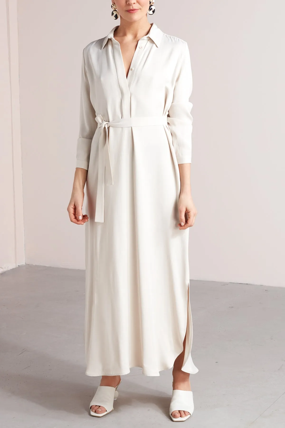 ZUMA A silhouette midi shirt dress in pearl white